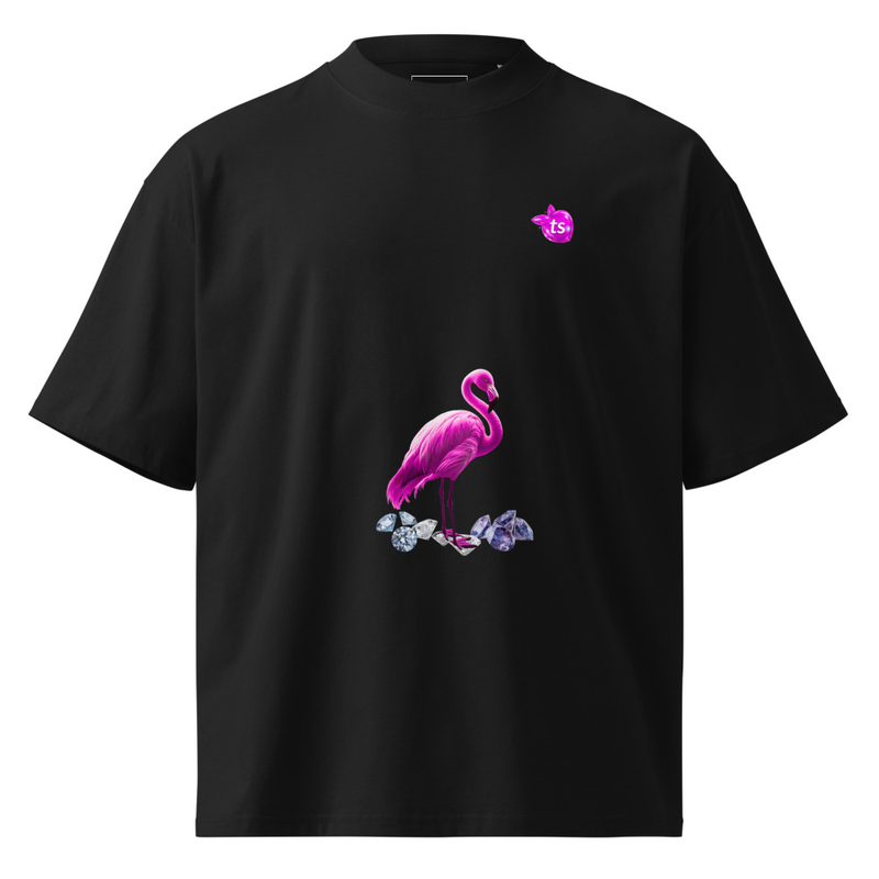 tsgabrielle® • Dla Niego • Flamant Rose • Oversize T-shirt z wysokim kołnierzem • Czarny • Bawełna organiczna