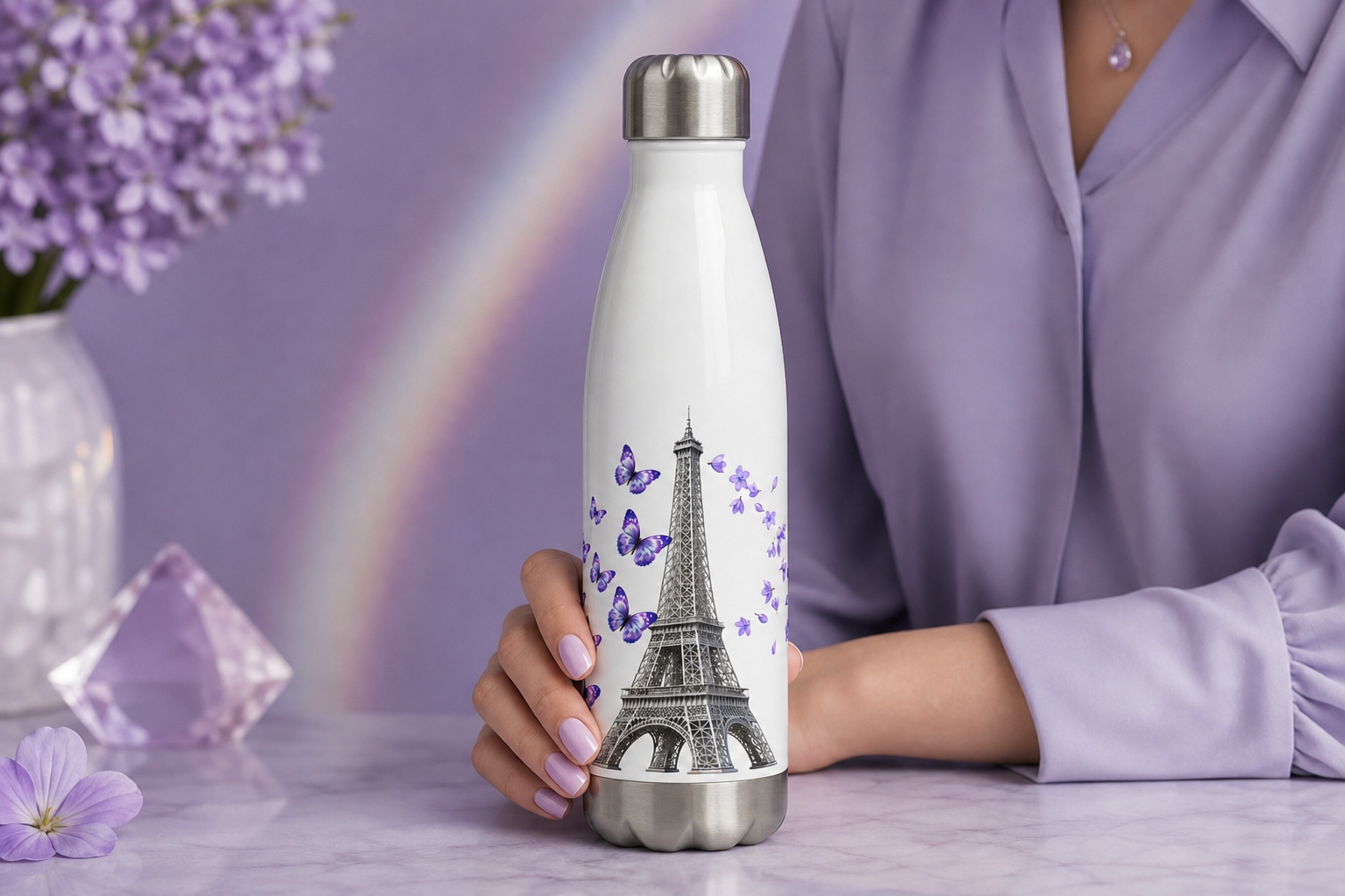 tsgabrielle® • Paryż - Wieża Eiffla • Butelka na wodę • Biały • Stal nierdzewna • 17 oz - 500ml - View 14