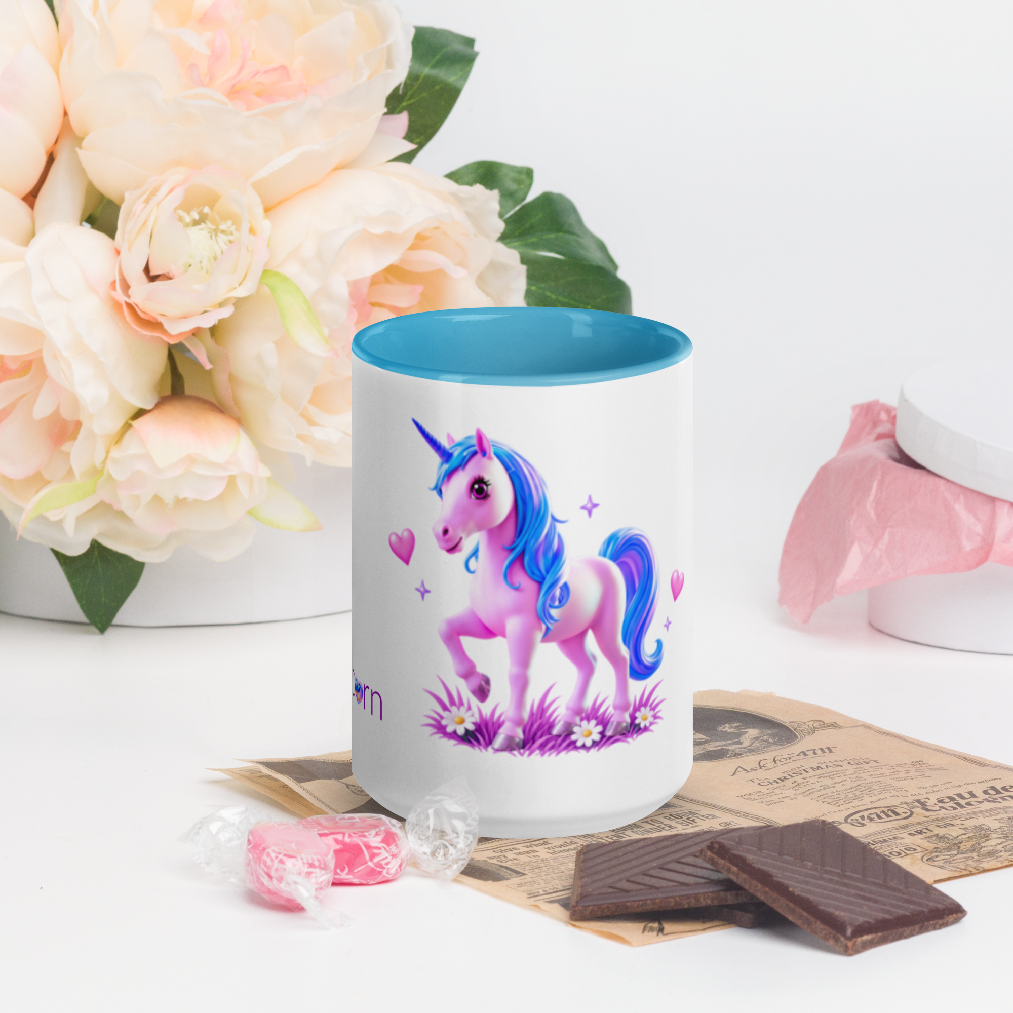 tsgabrielle® • Kubek z kolorowym wnętrzem • Jednorożec - Seraphina • Ceramika • 2 rozmiary